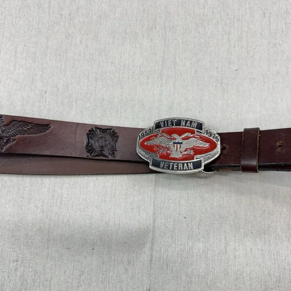 Vietnam Veteran 1959-1975 Leather Belt VFW Eagle Buckle Made in USA Size 52
